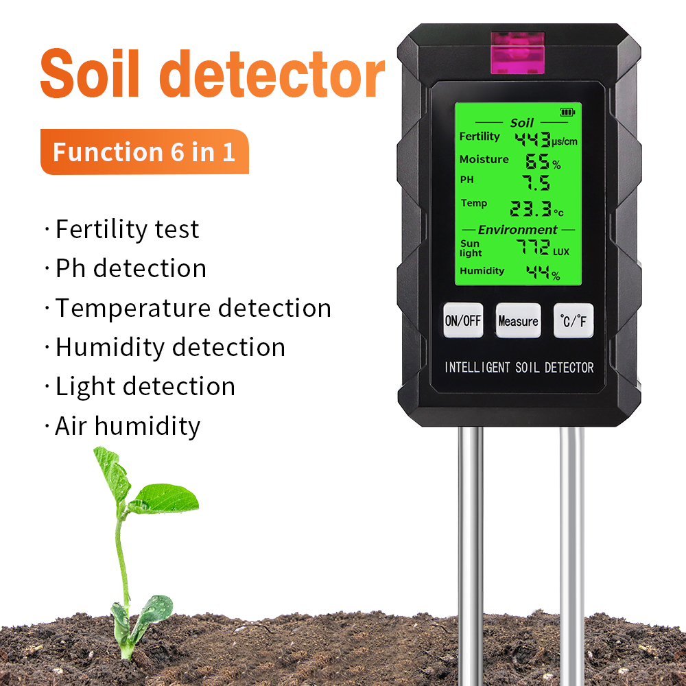 Ph Meter Digital Water Tester - 6-in-1 digitaler Bodentester, multifunktionaler Boden-PH-Detektor, Feuchtigkeit,